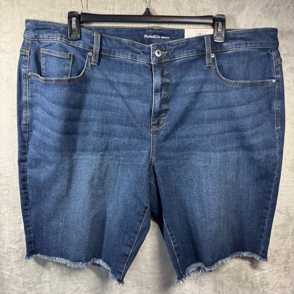 Style & Co NEW Women Bermuda Short Plus 24W Blue Denim Raw Hem Stretch Slimming - Picture 1 of 13